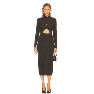 ASTR The Label Spencer Sweater Dress Midi Cut Out Dark Mushroom Gray M